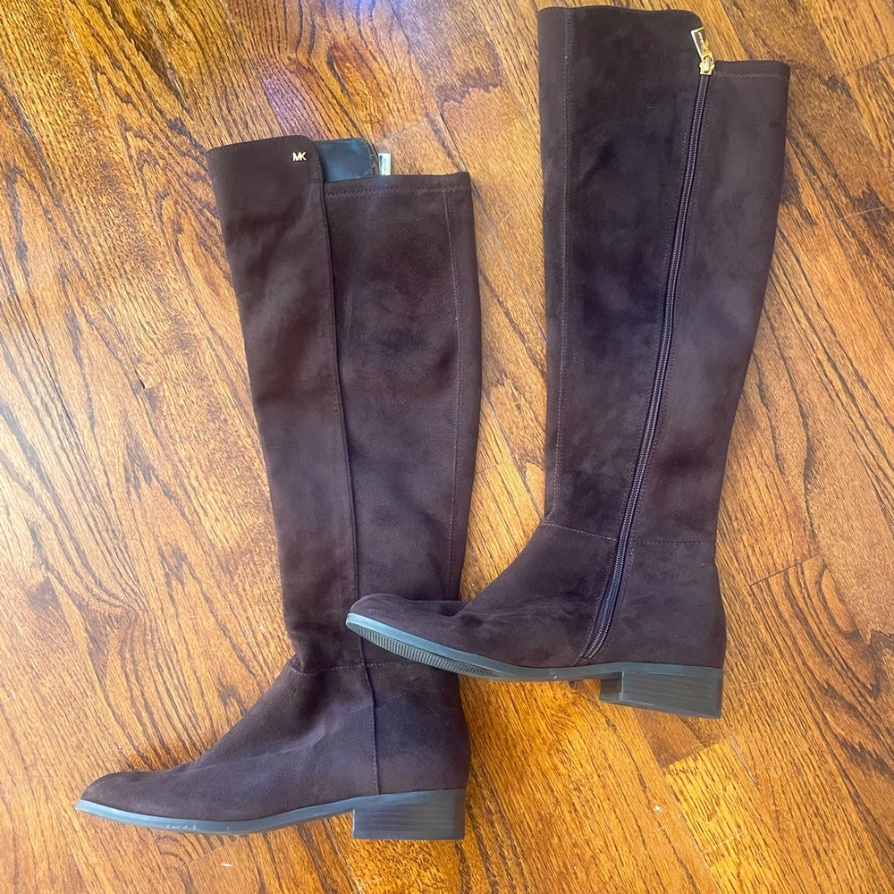 Michael Kors Bromley flat tall boots boots chocolate brown suede gold hardware 8